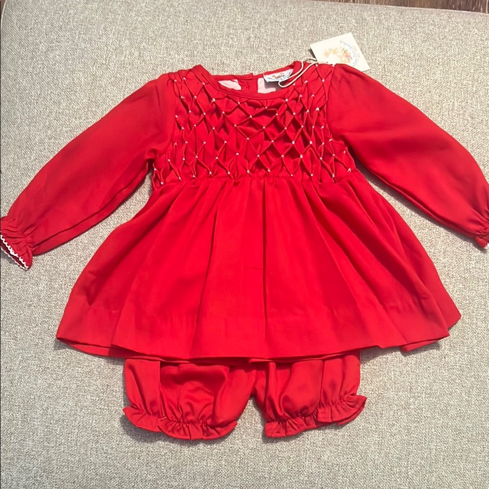 Red Smocked Top with Bloomers